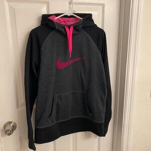 NIKE Sweatshirt Hoodie Hooded Pullover Gray/Black with Pink Swoosh Logo Size L